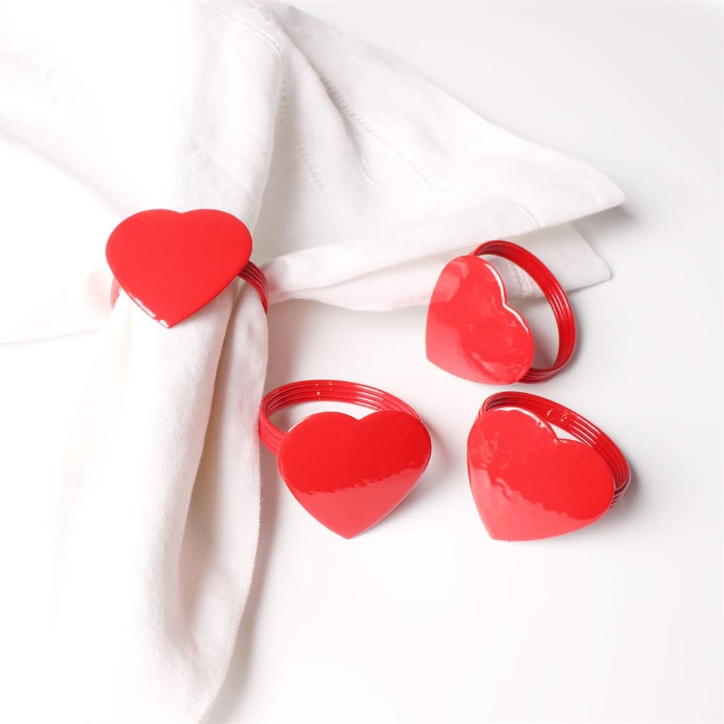 6 uds., servilletero Rojo Grande en Forma de corazón para el Día de San Valentín, servilletero con Hebilla, Anillo para servilleta, servilletero, Anillo para la Boca, Vueltas de Tela (D Talla única)