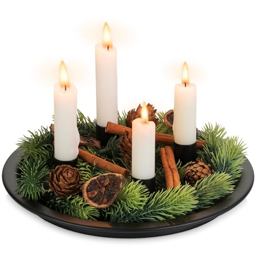 Sziqiqi Adventskranz Metall Schwarz Stabkerzenhalter: Modern Magnetische Kerzenhalter für 4 Stabkerzen - 25cm Kerzentablett Kerzenständer Adventkranz Rund Tisch Kranz für Weihnachtsdeko Advent