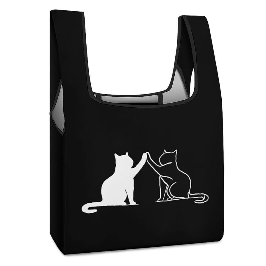 ネコ デザイン エコバッグ 黒 トートバッグ たためる たっぷり 収納 Amazon.co.jp: エコバッグ 折りたたみ 面白い 黒猫 白い猫