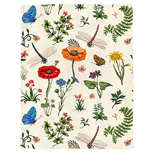 Patinisa Blankets Summer Flowers And Herbs Dragonflies Flowers Poppies Optimistic Nature Fleece Throw Blanket Super Soft Fuzzy Lightweight Bed Blankets & Throws Cozy Warm For Couch Sofa 40"X50" #TOP3