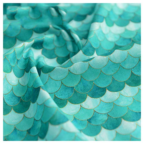 NIANTONG 100% Tela de Algodón Degradado Japonés Estampado de Escamas de Pescado Sirena Escamas Tela Decorativa Geométrica para Coser Manualidades, Ropa, 130cm Ancho(Size:1m,Color:Verde)