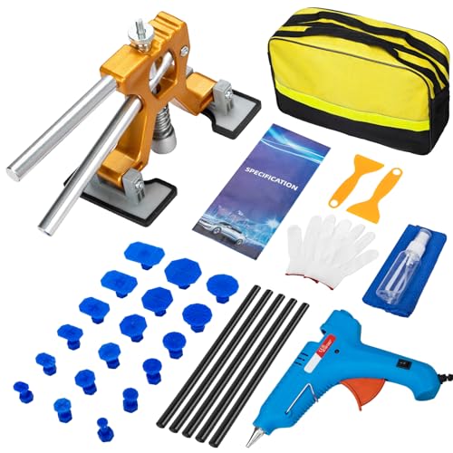 Auto Dent Puller Kit, Car Dent Removal Kit with Adjustable Golden Lifter, 100W Glue GuП & 18 Tabs, Dent Repair Kit for Car Dent, SUV Truck, Door Ding, Hail Damage Dent Removal 98% of Car Dents