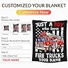 Custom Fire Truck Blanket for Boys, Cute Throw Blanket Gifts for Kids Truck Lovers, Personalized 30x40 Inches Black Soft Fuzzy Blankets for Sofa Couch Bed #2