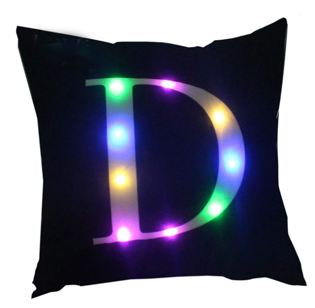 Zuodu D-Black Creative Led Colorful Flashing Velvet Letter Cushion Cover Pillow Cover - Bar, Party, Festival, Gift Use - 18'X18' Or 45Cm X 45Cm 1Pc (D-Black)