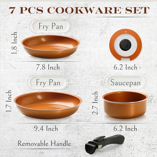 Image of Moss & Stone Copper Pots And Pans Set Nonstick, Removable Handle Cookware, Stackable Pots And Pans Set, Dishwasher safe, Induction Pots And Pans, Camping Cookware Set, Aluminum (7 Pcs)