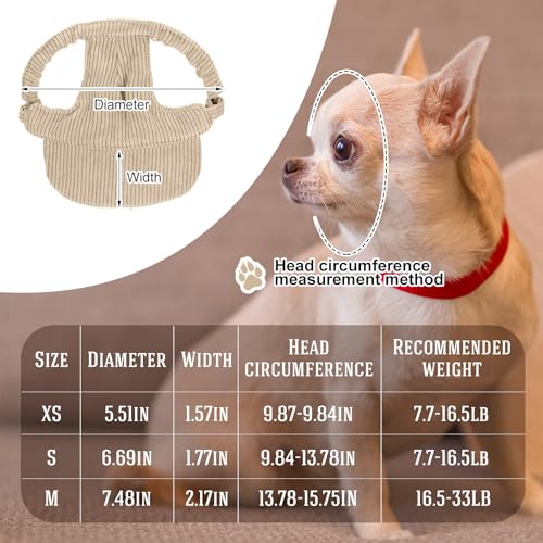Jadive X-Small Dog Sun Hat with Ear Holes, Dog Cat Sunglasses with Anti-Slip Silicone Rope Baseball Cap Adjustable Puppy Sunbonnet Headdress Beach Visor Hat for Puppies Summer Outdoor(Khaki)
