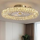 LUDOMIDE Flush Mount Ceiling Fan with Light, 22" Modern Crystal...