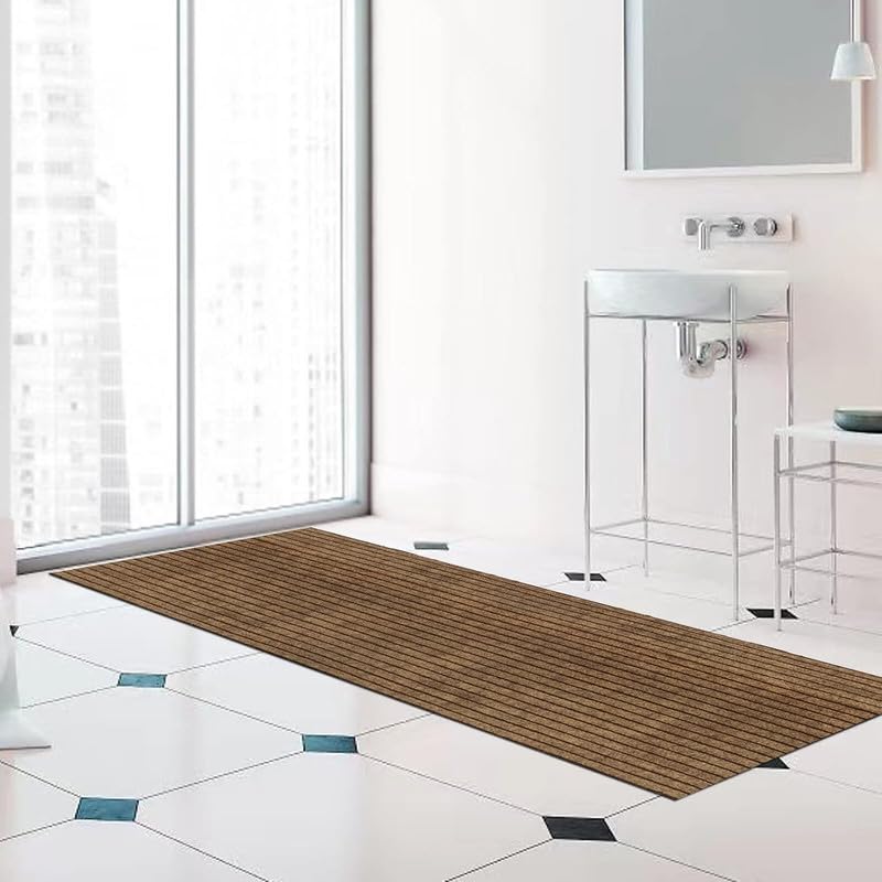 Image of TIB Anti-Slip Door Mat with PVC Rubber Backing, Water & Stain Resistant Striped Floor Mat for Home Entrance, Bathroom & Kitchen, Durable Non-Woven Surface,Easy Clean Doormat,4x6ft,Brown