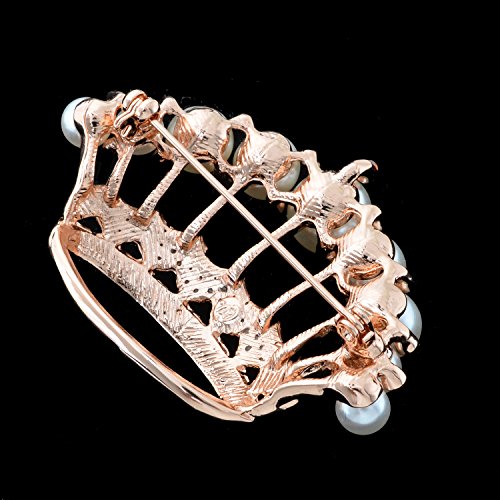 Image of Large Gold Tone Crystal Queen Crown Pin Brooch With Pearl Wedding Bridal Pin