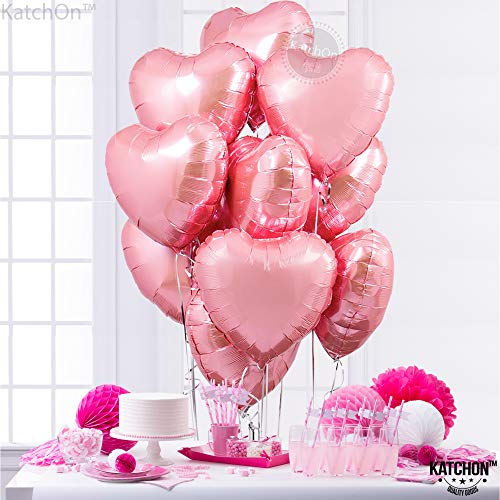 Image of KatchOn, Light Pink Heart Balloons Foil- 18 Inch, Pack of 10 | Heart Shaped Balloons for Pink Galentines Day Decorations | Valentines Day Decorations | Romantic Decorations Special Night