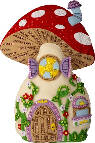 Image of Bucilla Felt Applique Door Stop Kit, Mushroom Manor, Perfect for DIY Arts and Crafts, 89733E