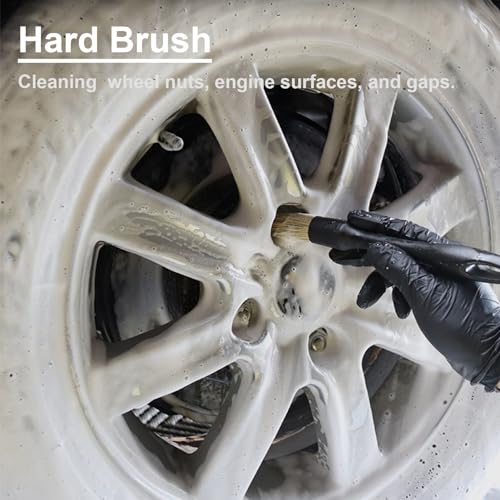 Image of Rexmon 4 PCS Car Detailing Brush Set for Cleaning Interior or Exterior, Boars Bristle Detailing Brushes, Dusting Cleaning Supplies, Tool for Emblem, Air Vents, Wheels, Leather Upholstery Seat