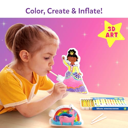 Image of Skillmatics Inflatable Art Unicorns & Princesses - 3D DIY Craft Kit for Kids, Mess-Free Colouring Set with Crayons & Straws, Gift for Girls & Boys Ages 4, 5, 6, 7