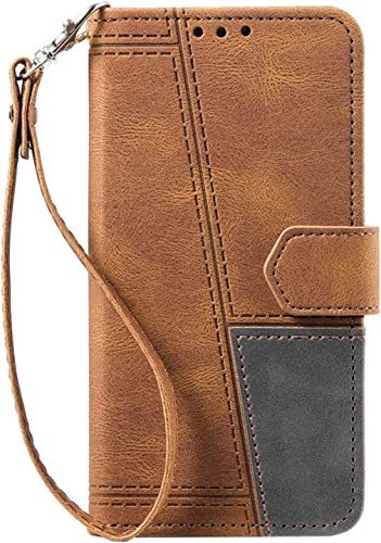 Étui iPhone 13 en cuir PU marron chic avec fente pour carte et clapet élégant