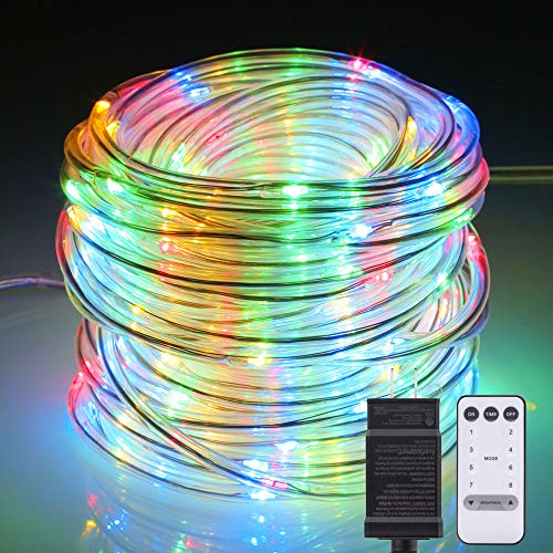 B-right LED Rope Lights Outdoor, 72ft 200 LED String Lights Plug in Remote Dimmable 8 Modes Waterproof Indoor Outdoor Rope String Lights for Tree Patio Garden Fence Roof Decoration (Multi-Color)