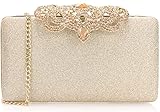 Dexmay Glitter Clutch Bag with Rhinestone Crown Clasp Women Evening Handbag Formal Party Purse Gold