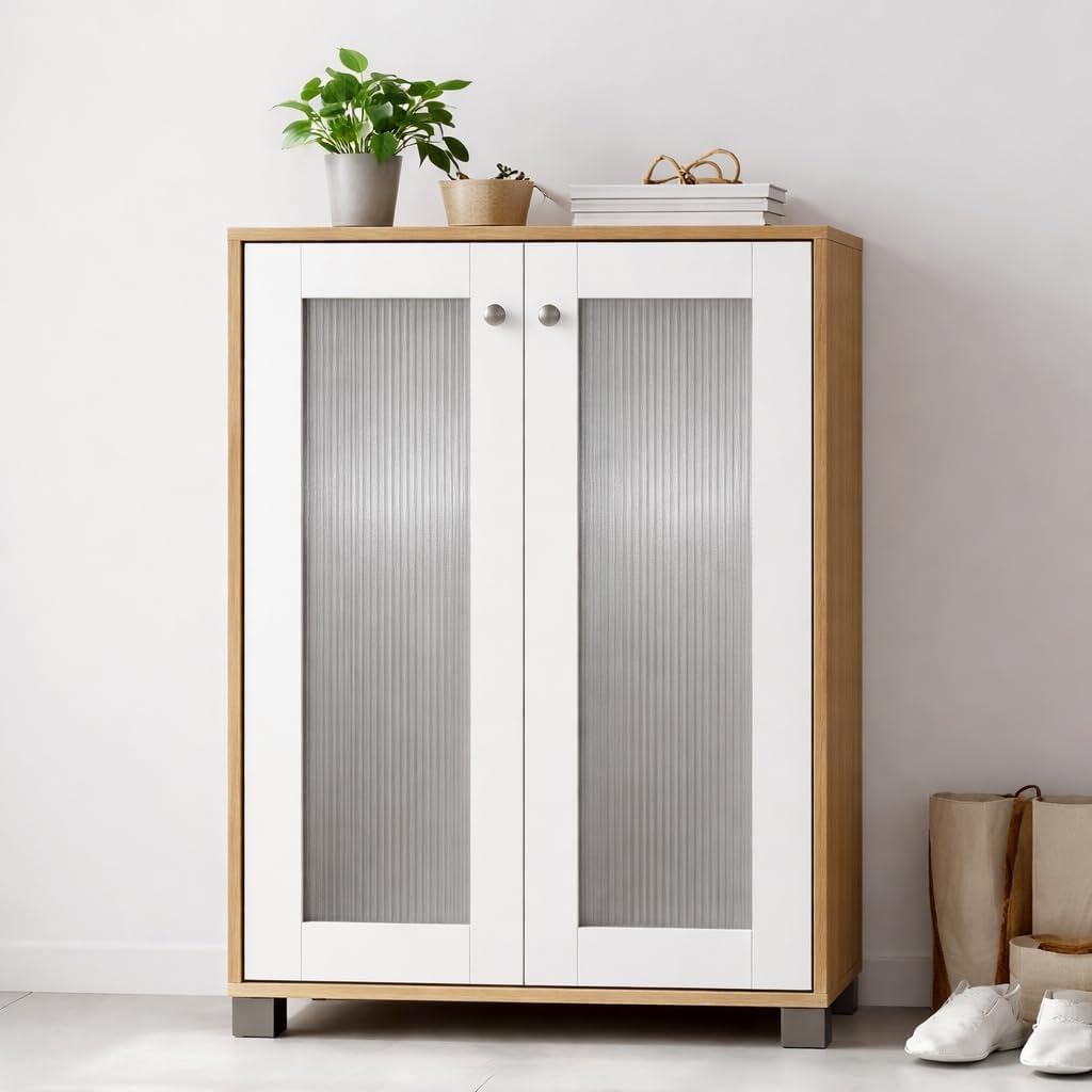 EXVITO Wooden Shoe Rack Cabinet for Entryway, 4 Tier Shoe Storage Organizer with Doors, Modern Shoe Cabinet for Living Room, Hallway, Bedroom, Space Saving Shoe Stand Cupboard (Beige, 4-Tier)-image-28