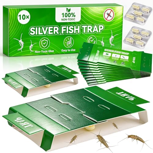 Silberfische Bekämpfen - 10 Stück Köderdose Silberfischfalle Papierfische Bekämpfen Papierfische Falle mit Giftfreiem Lockmittel zur Befallskontrolle in Allen Wohnräumen Langanhaltender