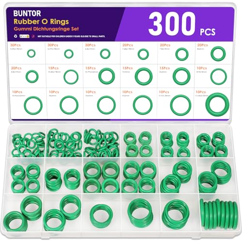 BUNTOR 300 Stück O-Ring Sortiment, 18 Größen Grün Gummi Dichtungsringe Set, Dichtungen Sanitär für Schnelle Reparatur Von Autos, Rohren,...