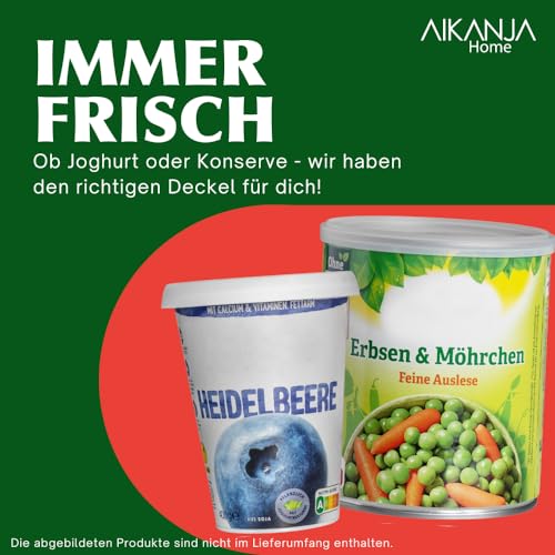 AIKANJA Home | Dosendeckel/Konservendeckel - Set 12 Stück, Deckel in vier Grössen Universaldeckel aus transparenten Kunststoff für Lebensmittel | auch für Katzenfutter/Hundefutter 400g / 800g
