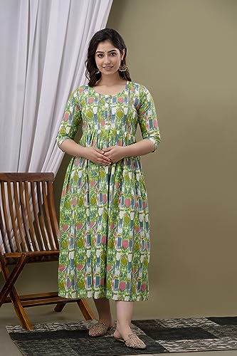 Image of Maternity Feeding Kurti for Women | Cotton Blend Anarkali Dress with Nursing Zip for Pre & Post Pregnancy