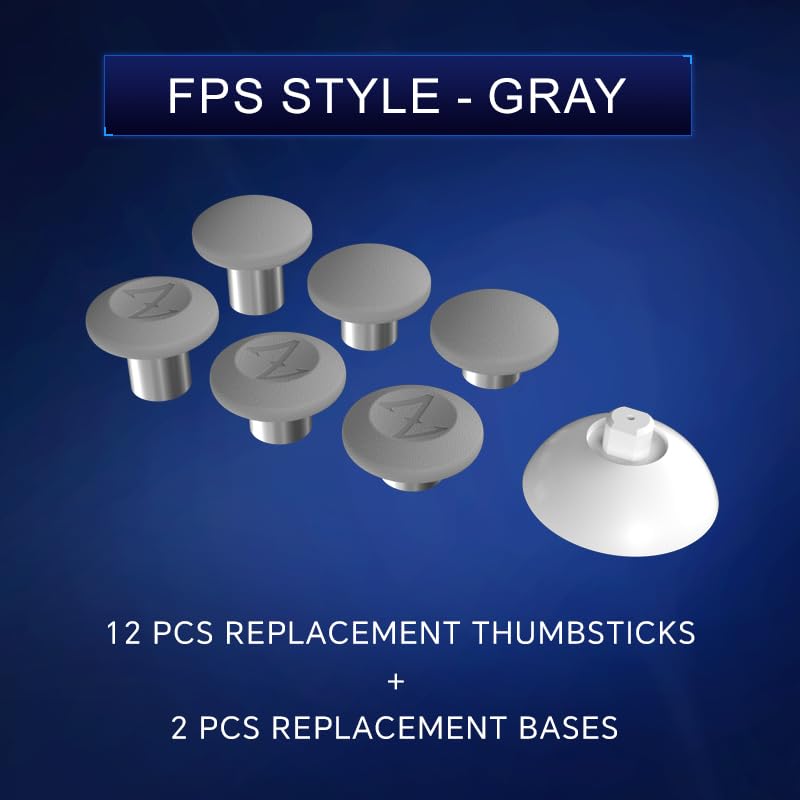 ZD Gaming B-Type Thumb Grip Replacement Kit, Standard/FPS/Arcade Joystick Caps with Replacement Bases, Non-Slip, Compatible with PlayStation/NS Pro Controllers, Enhanced Precision for E-Sports Gaming & All Game Modes (FPS Style)-Gray