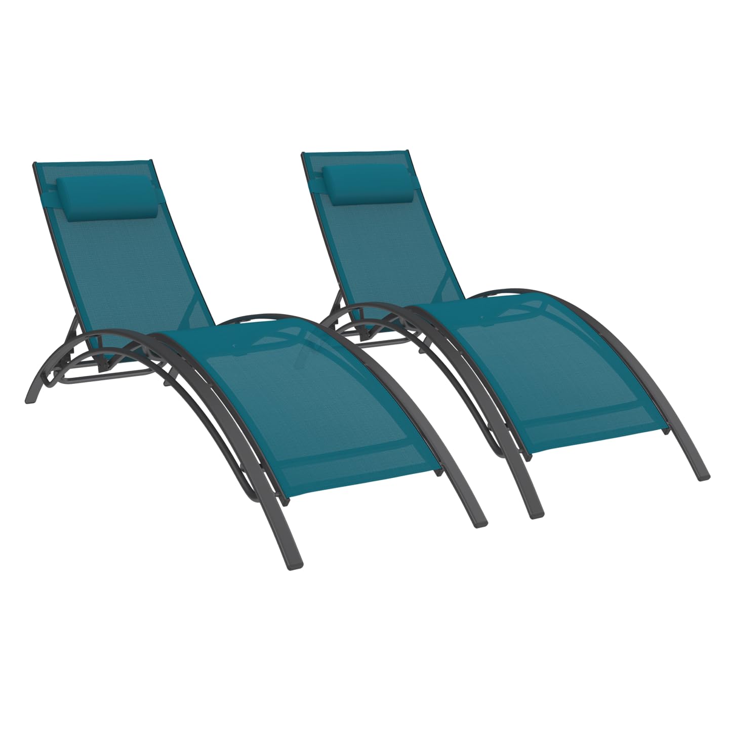 IDMarket - Lot de 2 transats de Jardin inclinables en Acier Havane Gris Anthracite et Toile Bleu Canard avec Coussin