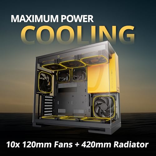 Image of Geometric Future M5 Tempered Glass Mid Tower, E-ATX /ATX Gaming Case, 1.2mm Steel, Type C, Toolless Panels, Support 420 /360 Radiator, Dual-Chamber, Black /Yellow, GEO-M5-BY