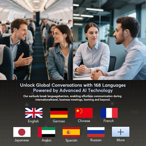 Image of 168 Languages AI Live Translation Earbuds, 4-in-1 Smart Mode Bluetooth 5.4 Touch Screen Earphones Real-Time Headphones Translator, Fit iOS and Android Ideal for Business and Learning,Navy Blue