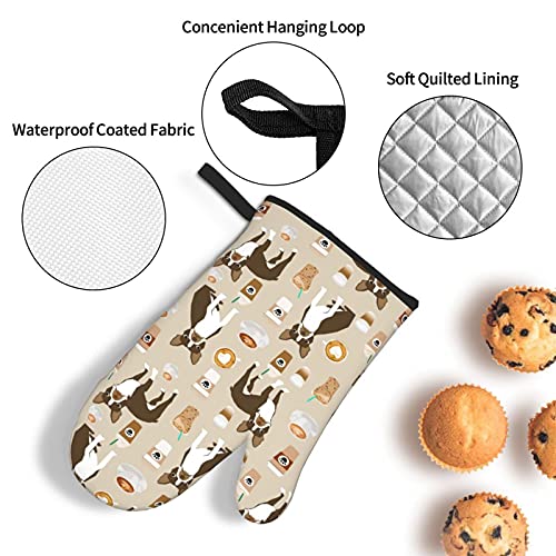 Oven Mitts And Potholders Bbq Gloves,Brown Boston Terrier Dog Dog And Coffee Non-Slip Heat Resistant Kitchen Oven Mitts And Pot Holders For Cooking Baking Grilling (3-Piece Set) #TOP4