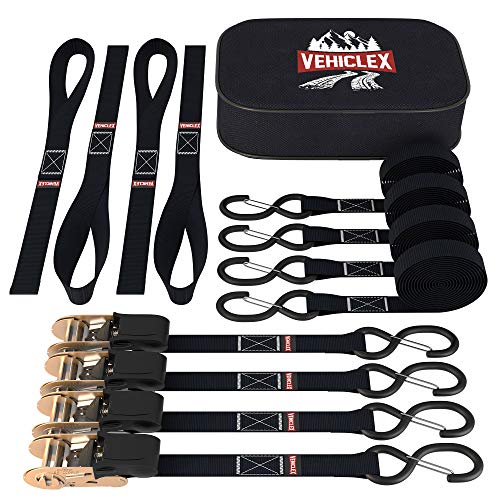 Vehiclex Ratchet Tie Down Straps – 15 Ft Long - UPGRADED 2200 lb
