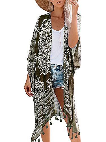Breezy Lane Kimonos for Women Swimsuit Coverups Beach Cover Up Swimwear Cardigan Summer, B Olive Green, One size