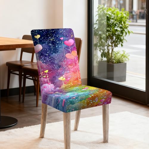 Image of Nuxovilar Heart Starry Sky Purple Stretch 23.6x70in 2PCS Chair Covers | Stretch Slipcover Dreamy Protector Sky Wrap Seat Guard Dining Room Bedroom Wedding Feast (Purple Starry)