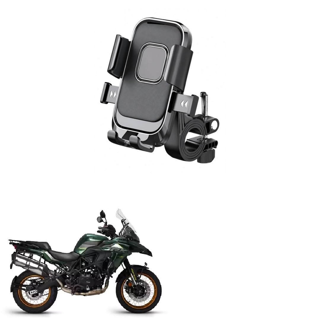 bike mobile holder for motorcycle & scooter, one touch auto lock phone mount, 360° rotatable handlebar phone stand, secure mechanical lock, adjustable smartphone holder for trk 502x