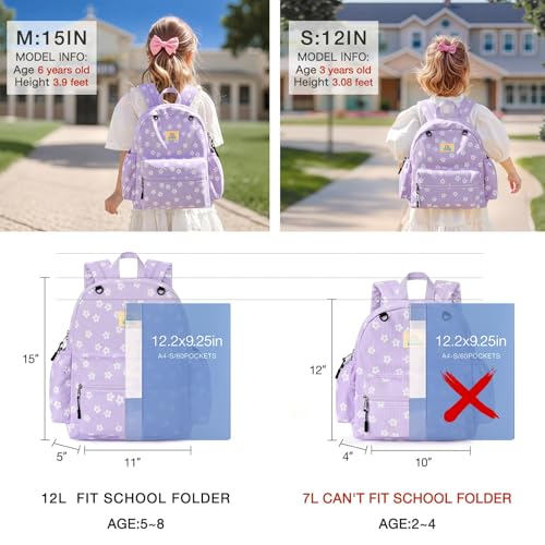 Image of STEAMEDBUN Corduroy Kids Backpack for Girls and Boys 5-8: Girls Backpack for Elementary Kindergarten - 15 inch Cute Backpacks for Kids - Floral