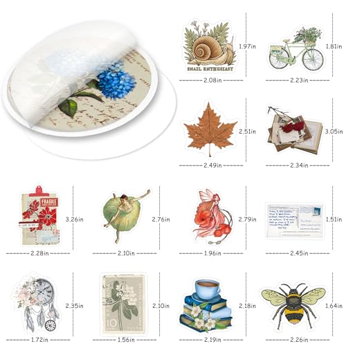 Image of Vintage Stickers 200 Pcs Cute Aesthetic Retro Sticker Pack, Waterproof Vinyl Stickers for Water Bottles Laptop Scrapbooking Journaling MacBook Suitcase Guitar Notebook Diary Skateboard Scooter etc