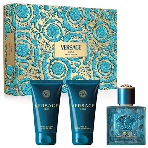 Versace Eros Confezione Regalo Uomo Profumo Eau De Parfum Balsamo Dopobarba e Bagnoschiuma 50 ml