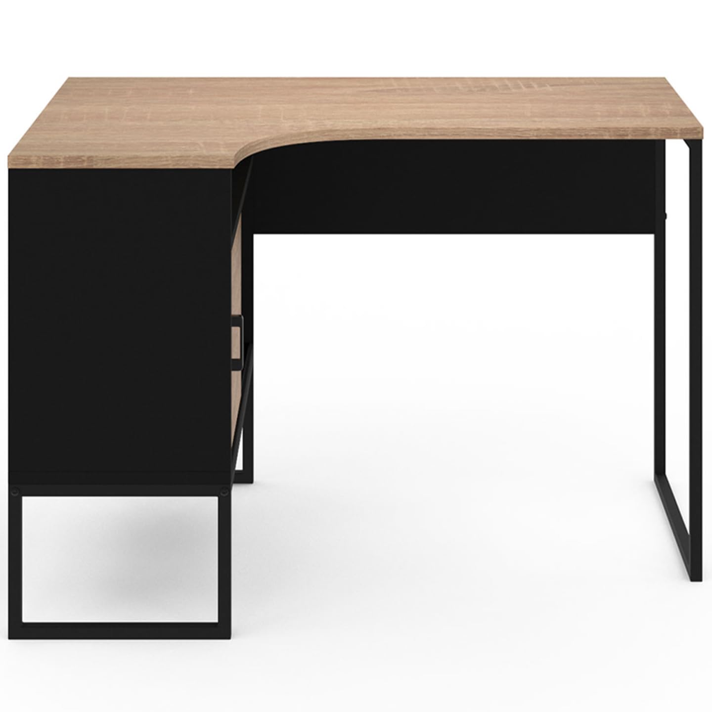 IDMarket - Bureau d'angle Rob Noir et façon hêtre Niche de Rangement et Porte Design Industriel