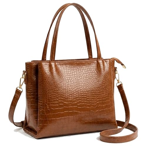 Image of AVERAA Women's Premium Croco Pattern Handbag with Sling Strap | Large Tote Purse L14xW6x9 Inch | Multi-Compartment Office Bag | Stylish Shoulder Bag for Work, Travel & Daily Use