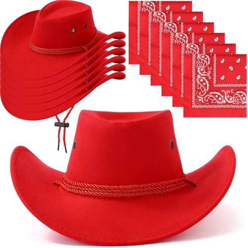 Image of Zhanmai 12 Pcs Cowboy Hat and Bandana Cowboy Cowgirl Hats Bulk Western Party Costume Halloween Accessory