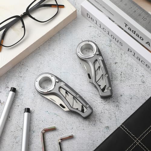 Image of Tondiamo 2 Pcs Folding Pocket Utility Knife Heavy Duty Box Cutter Folding Razor Knife with Anti Slip Finger Loop Easy Change Blades 3 Lock Positions Design (Gray)
