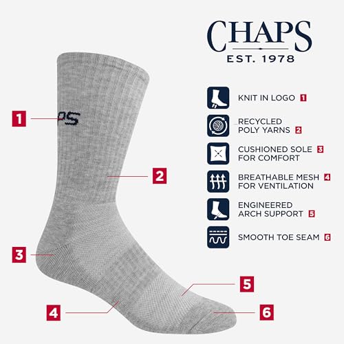 Chaps Men's Athletic Cushioned Performance Crew Socks-6 Pairs-Breathable Mesh4