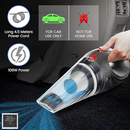 Image of Sulfar Car Cartridge Vacuum Cleaner, Portable, Handheld,12V Dc /110W, 4.5Kpa Power Socket, 14.7Ft Long Cord (Black) Stainless Steel Filter