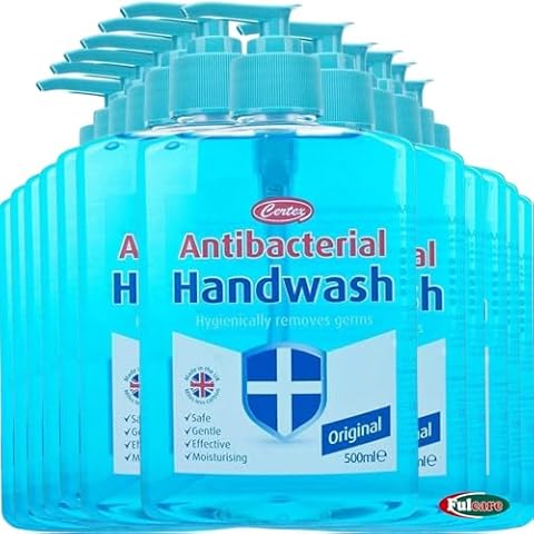 12 x Certex Blue Anti-Bacterial Hand Wash Liquid Soap 500ml Bottles Cover