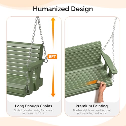 Image of VINGLI 2026 Upgraded 4 FT Wooden Porch Swing, 880 LBS Heavy Duty, Green