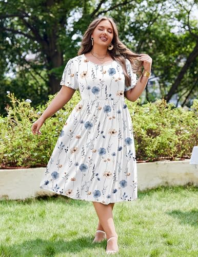 IN'VOLAND Women Plus Size Short Sleeve Dress Loose Summer Casual A-Line Flowy Midi Dresses with Pockets3