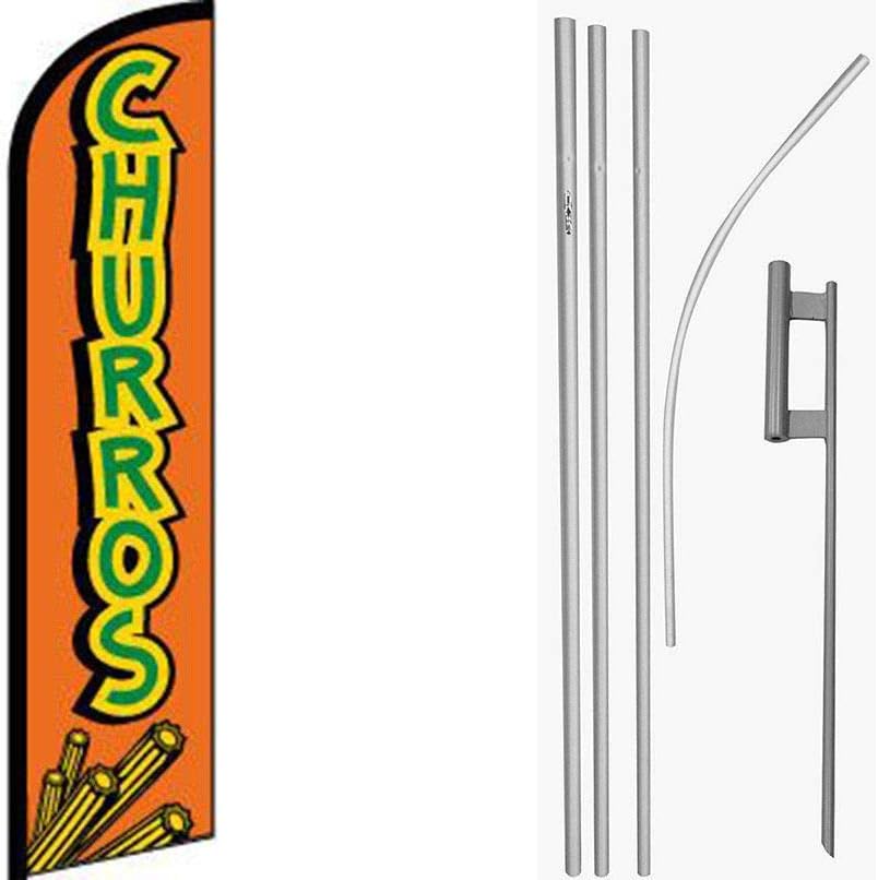 MWS Churros Orange/Green Windless Banner Flag & 16ft Flagpole Kit/Ground