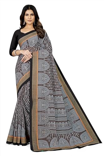 Image of TAMAIRA FASHION Women's Plain Weave Pure Cotton Saree Without Blouse Piece(11232 Grey)