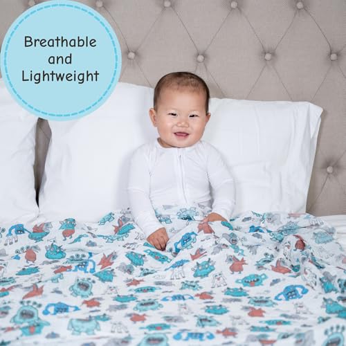 Image of LollyBanks Muslin Swaddle Blankets, 100% Cotton Soft and Breathable Baby Blanket for Boys, 47 x 47 Inches Receiving Blankets, Lightweight Newborn Swaddles, Nursery Must Haves (Monsters Print)