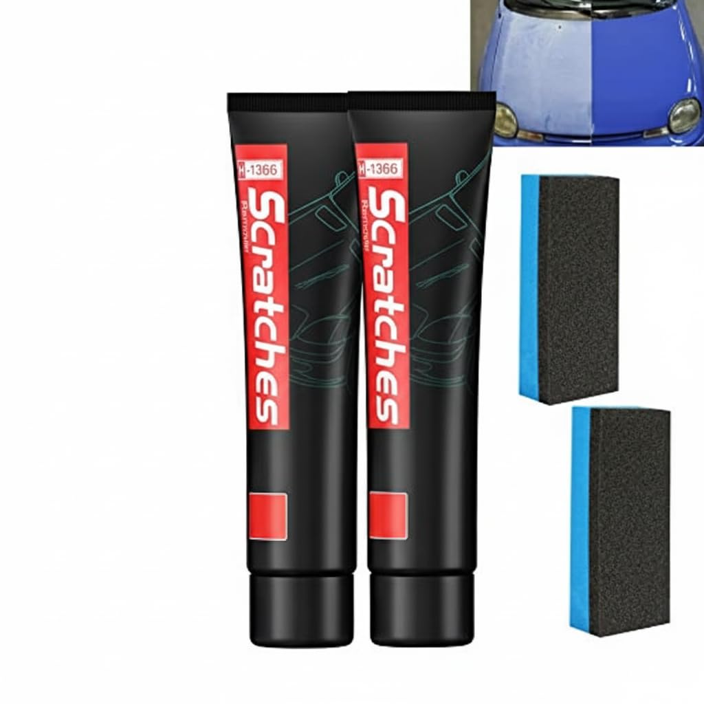 Car Scratch Removal Kit, 2Pcs Car Scratch Repair Kit, Cars Paint Scratch Repair Agent, Scratch Remover, Grinding Polishing Restorer Paste with Sponge, Erase Cars Scratches (60ML)